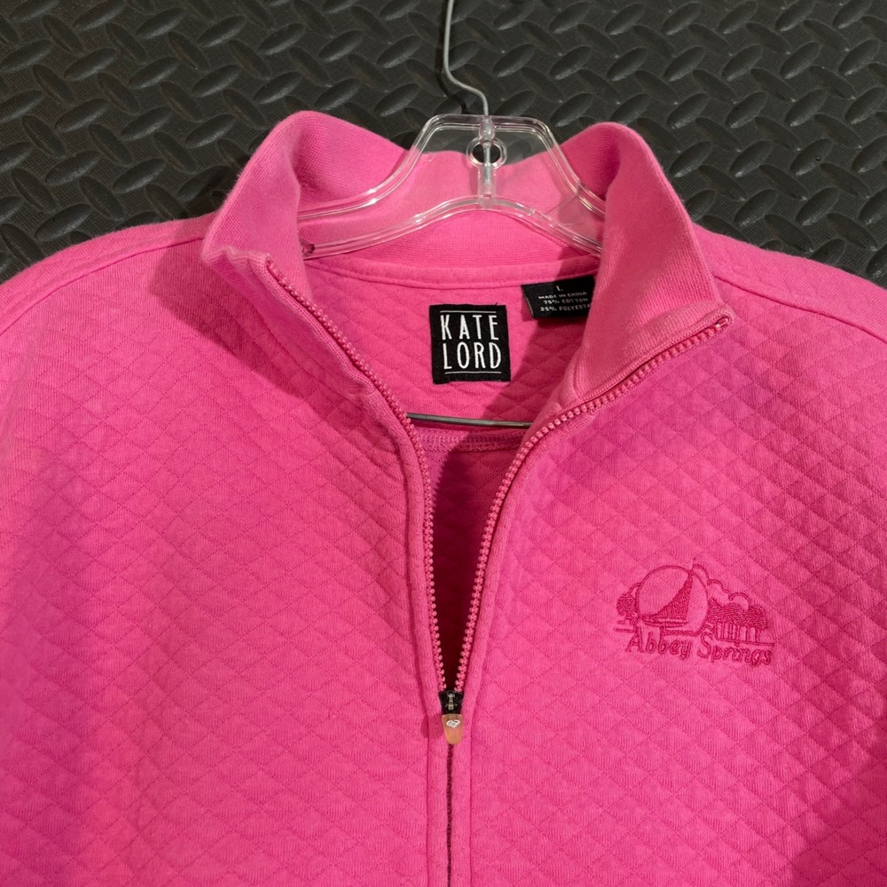 Kate Lord Golf Hot Pink Abbey Springs Full Zip Quilted Sweater‎ Women Size Large